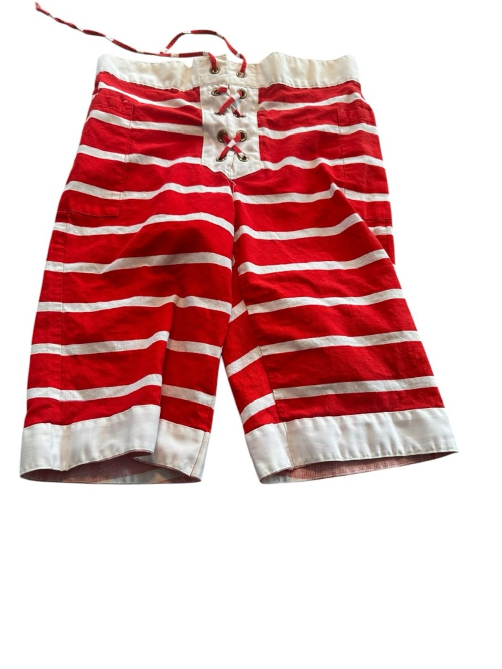 Vintage 70s Men’s McGregor Board Shorts Red White Stripe Cotton Sz 34 Swim Surf